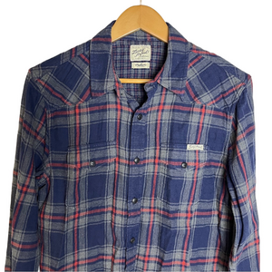 Lucky Brand Flannel Button Up Plaid Shirt Mens M Navy Red Cotton